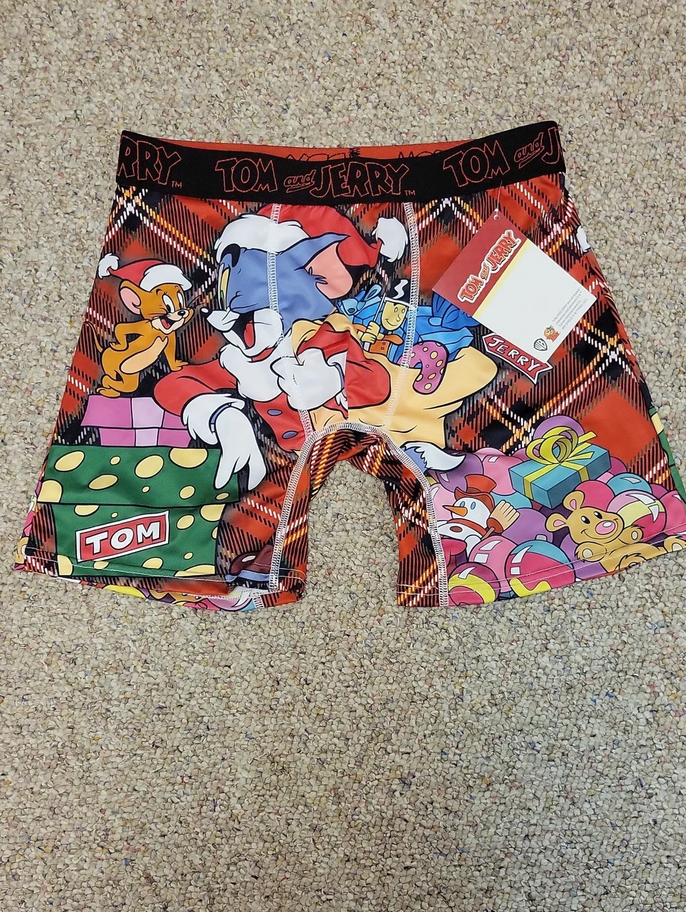 Tom and Jerry Men's Red Plaid Holiday Boxer Briefs Medium New Festive Christmas